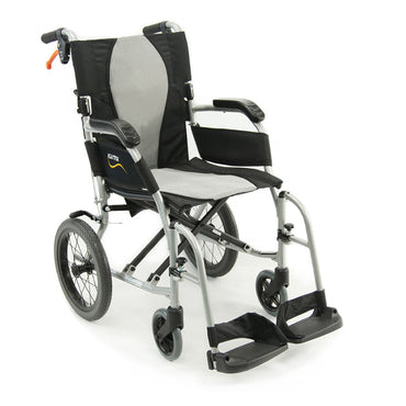 Karman S-2512 Ergo Flight Transport Wheelchair with Swing Away footrest and Companion Brakes